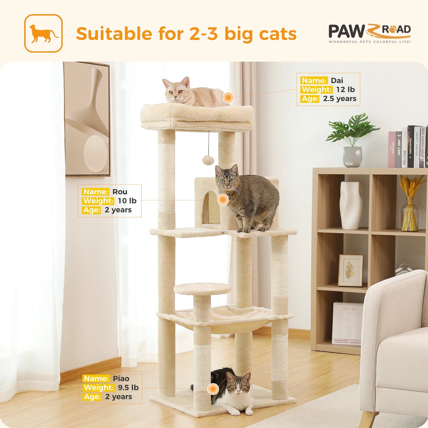 PAWZ Road Cat Tree Indoor 5-Level Tower For Large Cats
