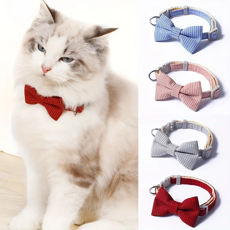 NONECN Adjustable Plaid Cat Collar Tie Knot For Festive Wear