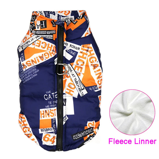 Padded Winter Waterproof Dog Vest With Zipper Jacket