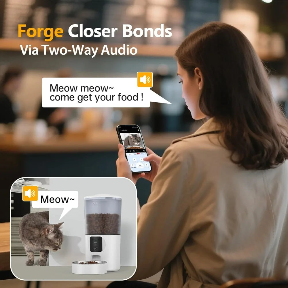 Smart Pet Feeder With Camera Two Way Audio App Control for Cats and Small Dogs