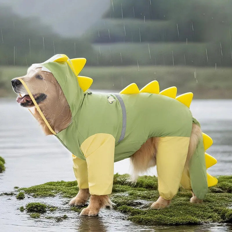 Dinosaur Pattern Weatherproof Raincoat For Large Dogs Breathable Exterior Poncho