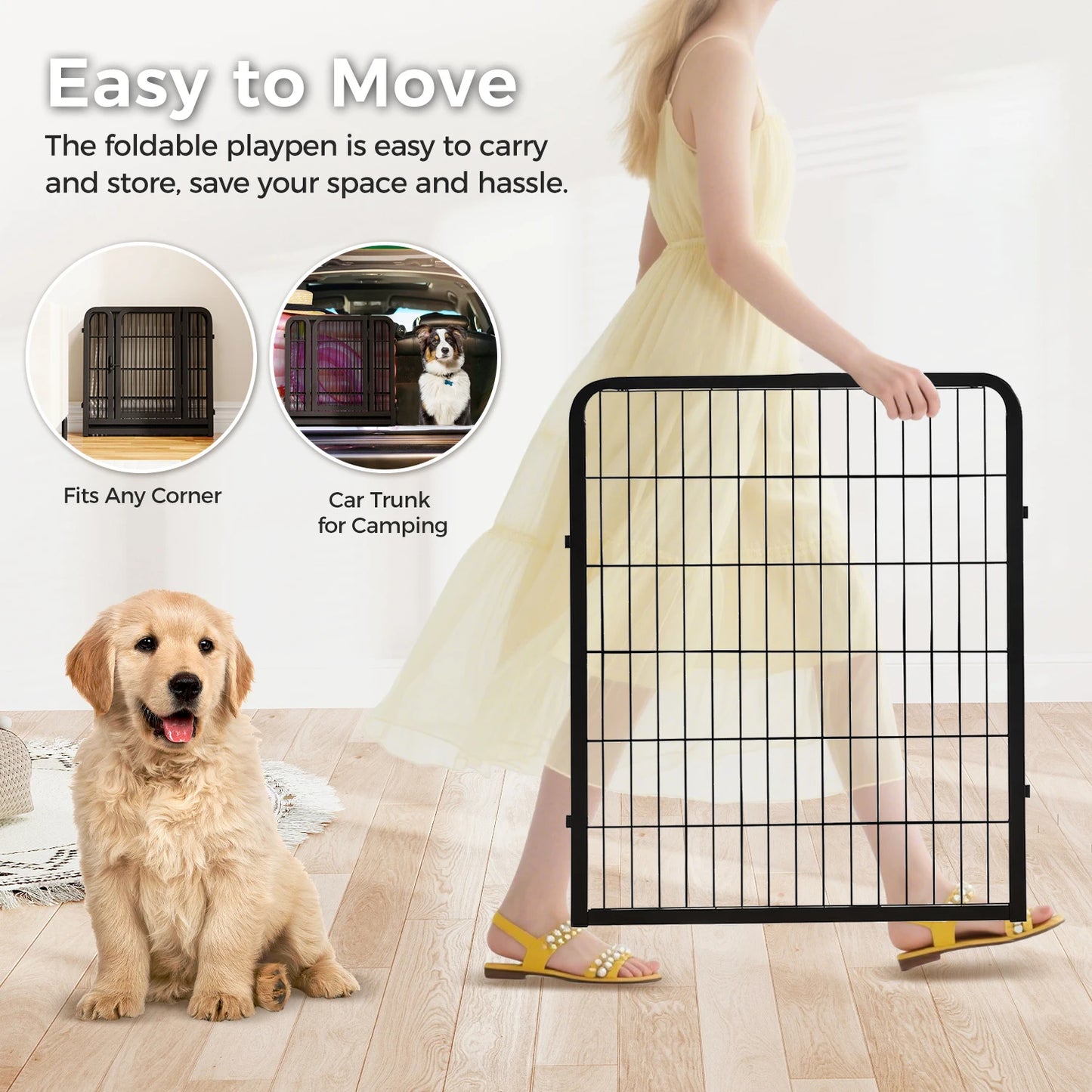 PEQULTI Heavy Duty Metal Puppy Playpen Panels Indoor Outdoor