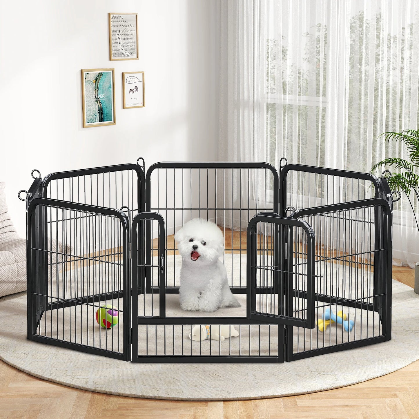 PEQULTI Heavy Duty Metal Puppy Playpen Panels Indoor Outdoor