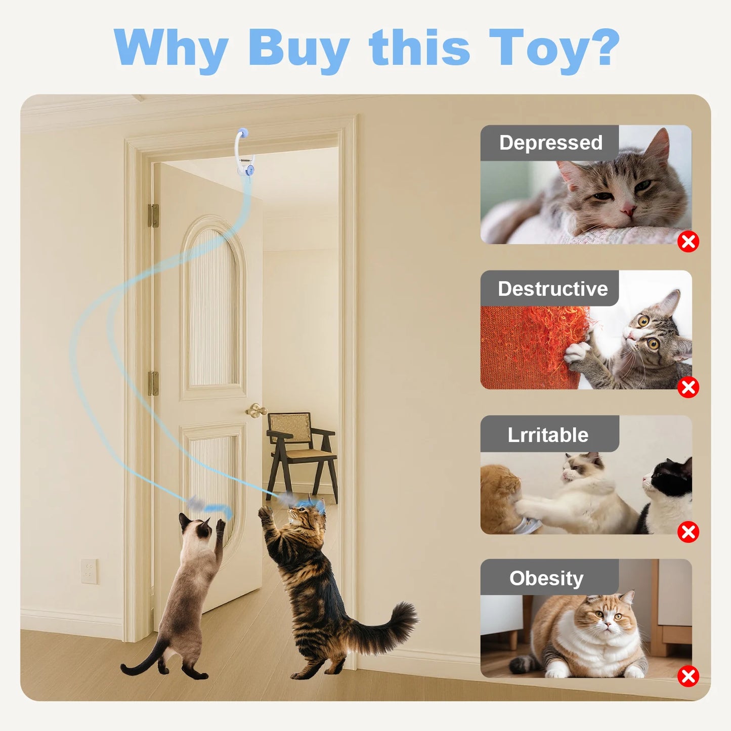 Electric Door Hanging Cat Toy USB Rechargeable Interactive Swinging Motion Engine For Cats