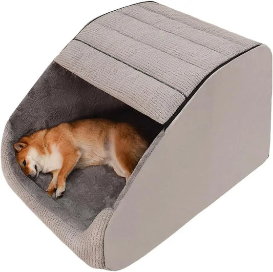 Dog Bed House With Memory Sponge Plush Indoor Cave Crate