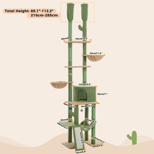 Floor To Ceiling Cat Tree With Adjustable Height And Hammocks