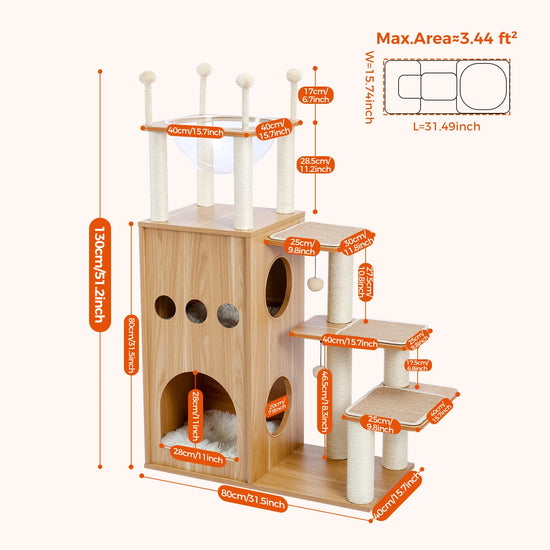 Wooden Multi Level Cat Tree With Scratching Posts And Perch