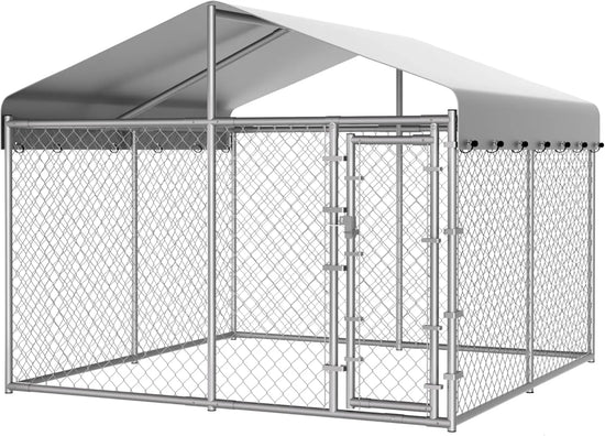 Outdoor Dog Kennel With Galvanized Chain Link And Roof