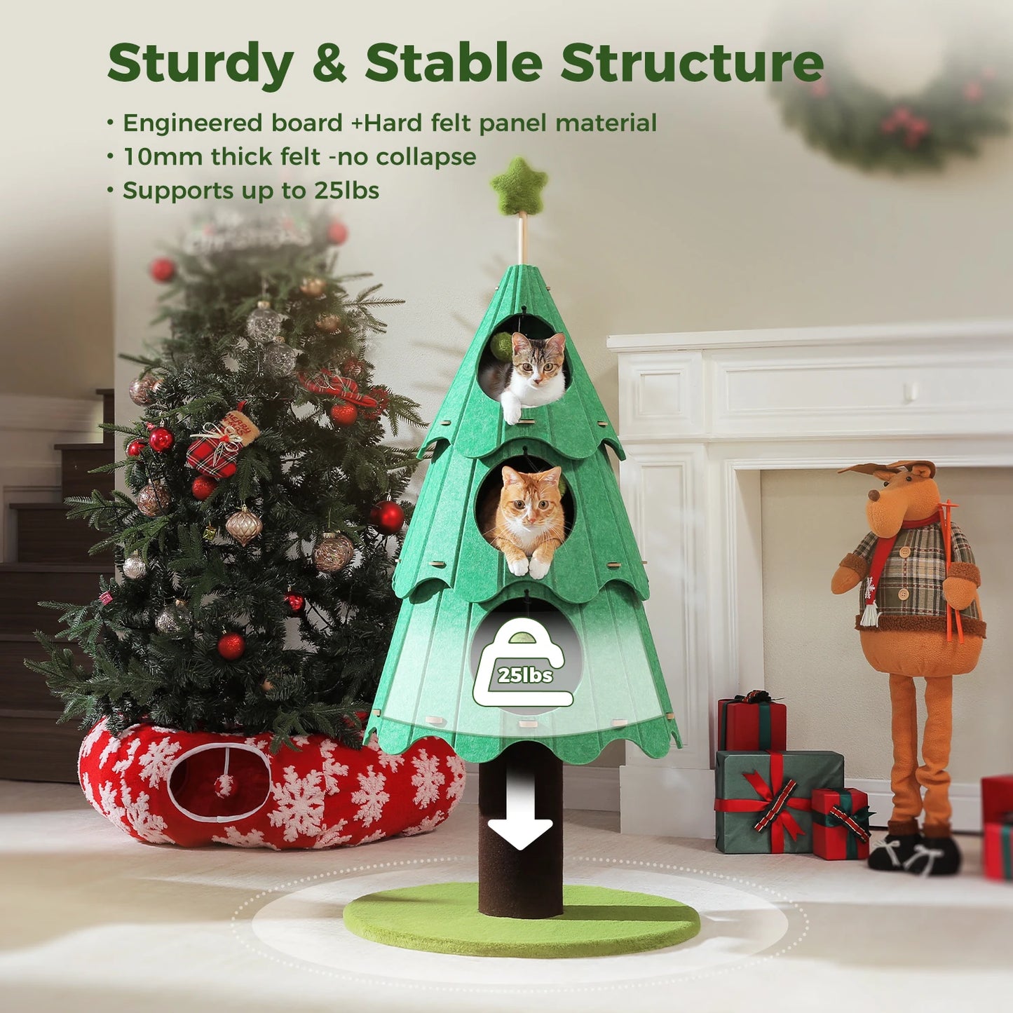 PAWZ Road Christmas Cat Tree Tower With 3 Cozy Condos