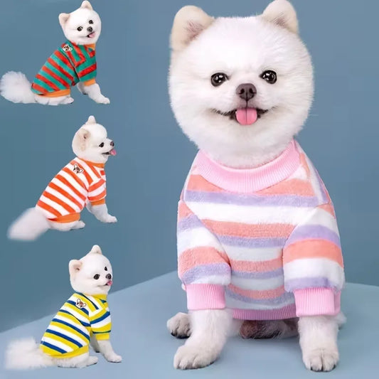 Winter Striped Fleece Dog Coat Jacket For Pets Keeps Warm Indoors And Outdoors During Cold Weather
