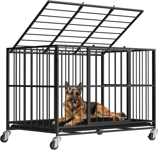 Heavy Duty Dog Crate Steel Escape Proof Double Door Cage