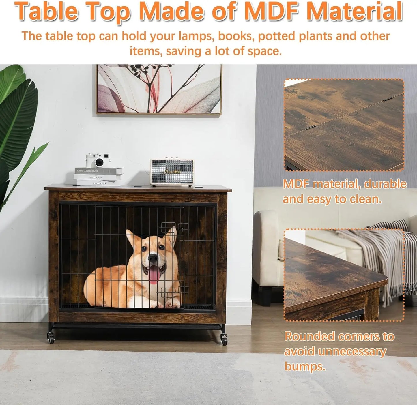 Rustic Heavy Duty Dog Crate Furniture With Wheels