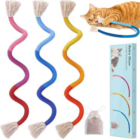 Three-Piece Refillable Catnip Chew Rope Cat Toys for Indoor Kittens