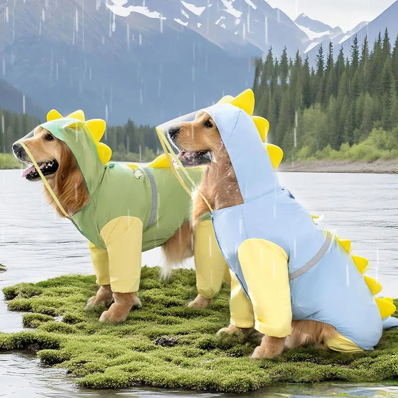 Dinosaur Pattern Weatherproof Raincoat For Large Dogs Breathable Exterior Poncho