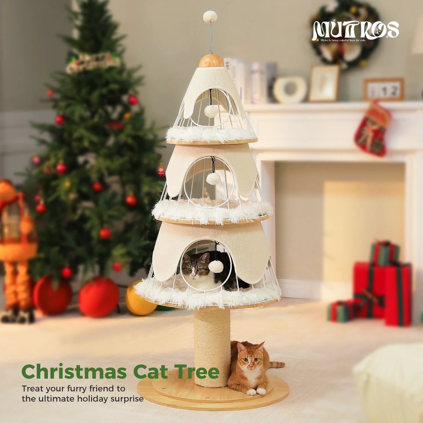 PAWZ Road Christmas Cat Tree Tower With 3 Cozy Condos