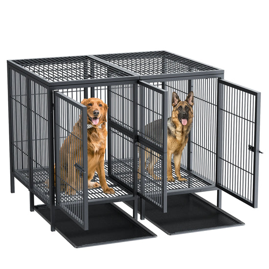 XXXL Large Heavy Duty Raised Dog Cage Metal Crate Pet Playpen Kennel Partition for 2 Dogs Double Door Tray Divider Playpen