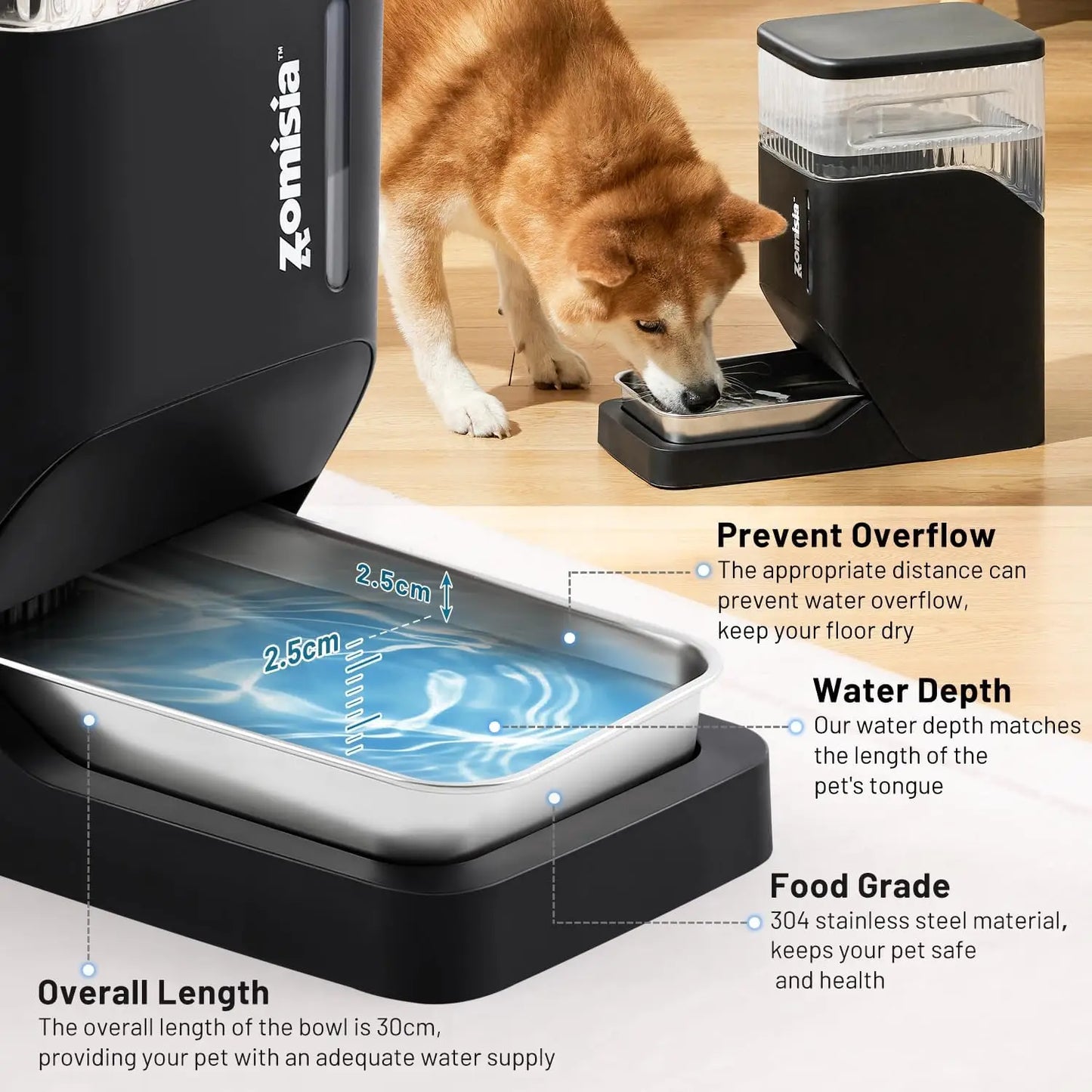 Automatic Cat Water Dispenser With Stainless Steel Bowl BPA Free