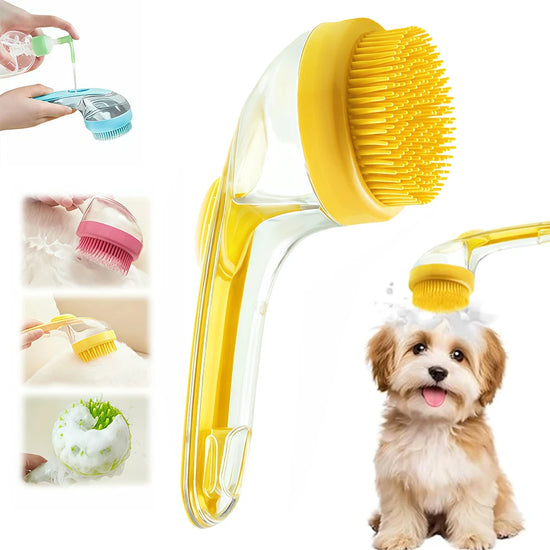 Pet Bath Brush With Soap Dispenser For Dogs And Cats