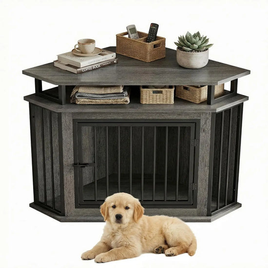 Corner Dog Crate TV Stand Indoor Pet Enclosure For Dogs