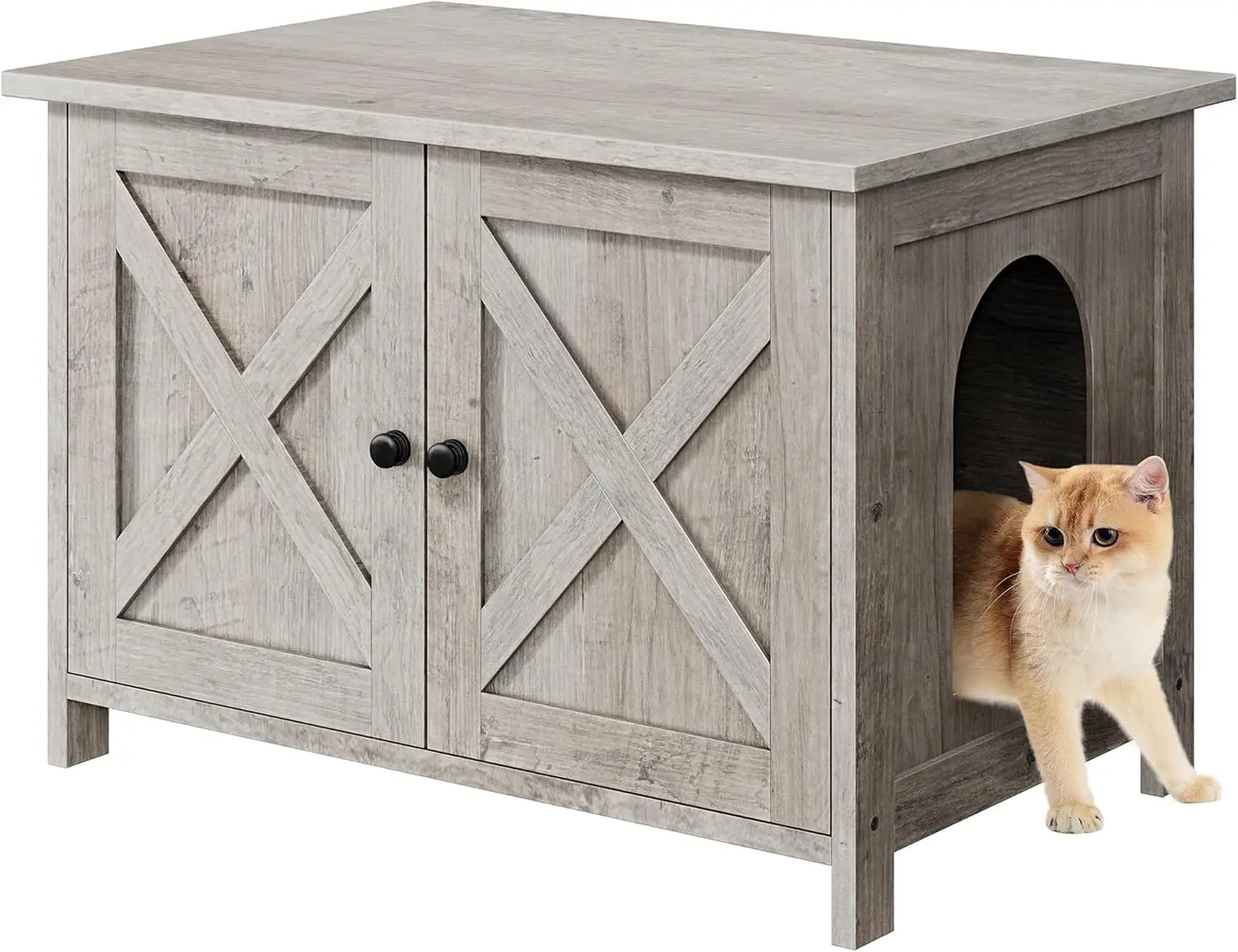 Hidden Cat Litter Box Enclosure With PremiumRemovableDivider Plus Magnetic Doors