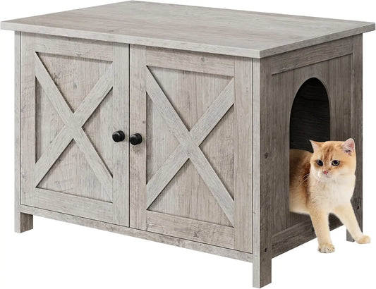 Hidden Cat Litter Box Enclosure With PremiumRemovableDivider Plus Magnetic Doors