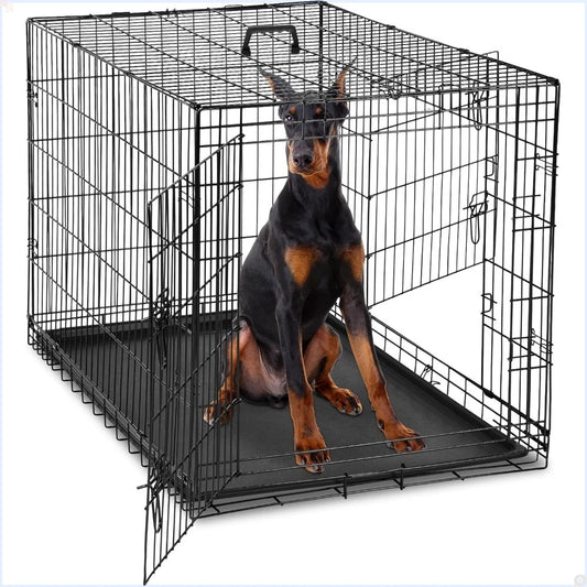 Dog Crate Double Door Wire Cage With Leak Proof Tray