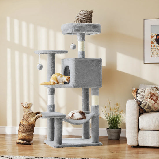 JHK Multi Cat Tree Tower With Natural Sisal Posts Condo Hammock Perches For Indoor Cats