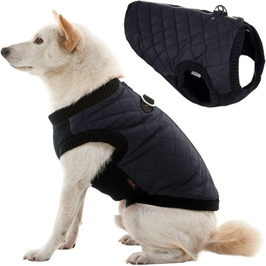 Warm Zip Up Dog Vest With D Ring Leash Weatherproof
